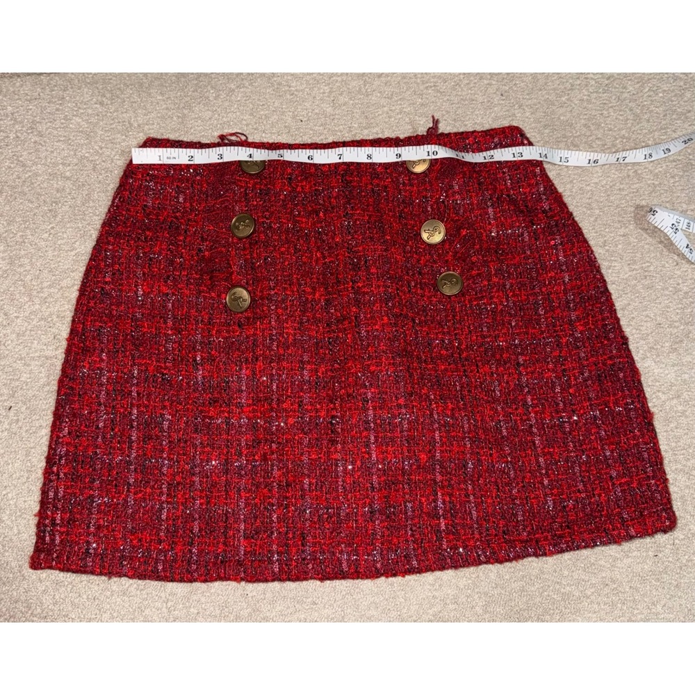 COMMENSE Red Metallic Tweed High Waist Mini Skirt Size XS - Picture 6 of 12